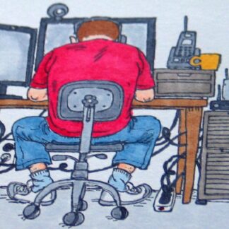 Man at computer back side